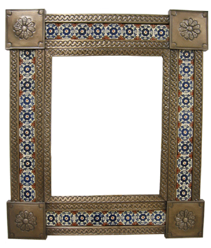 Mexican Tin Mirror with Talavera Tile